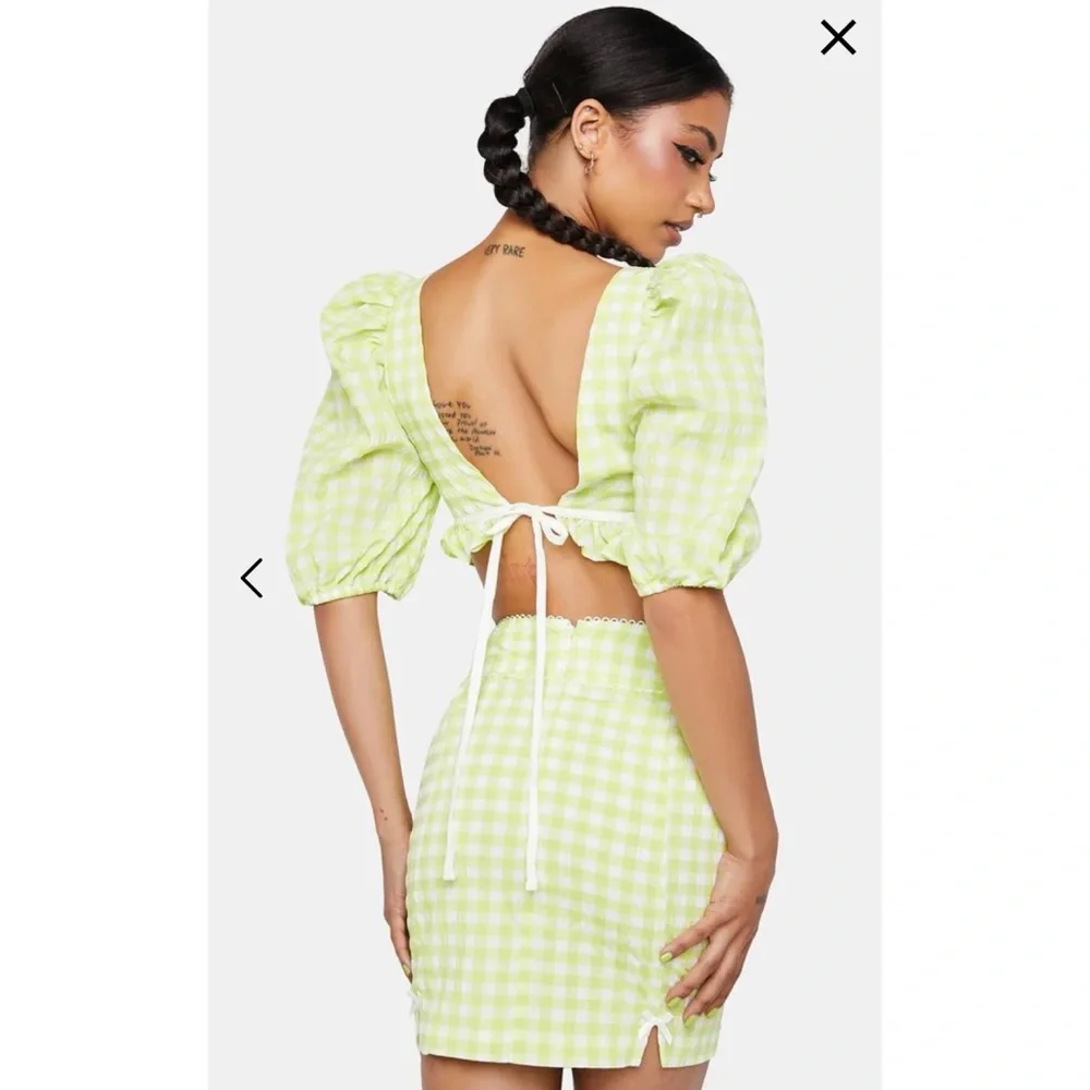 For Love &‎ Lemons Maureen Bralette Top Green Gingham Print S $148